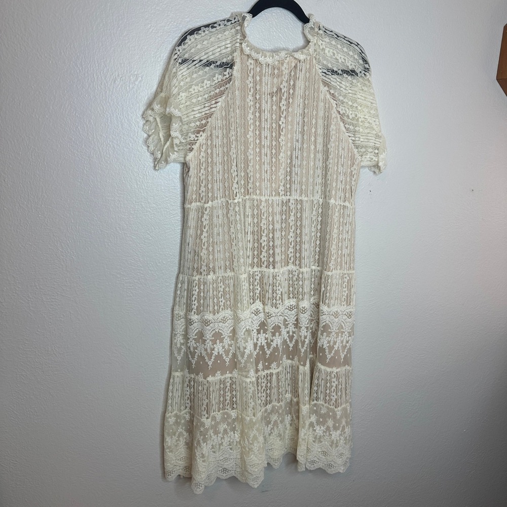 Sundance Sweep of Lace Dress Cream Midi Size XL Like New Boho - Picture 7 of 8